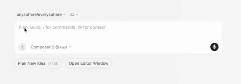 Cursor 3 Agents Window — поле для ввода промпта агенту