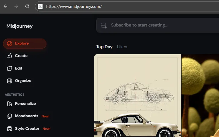Интерфейс Midjourney