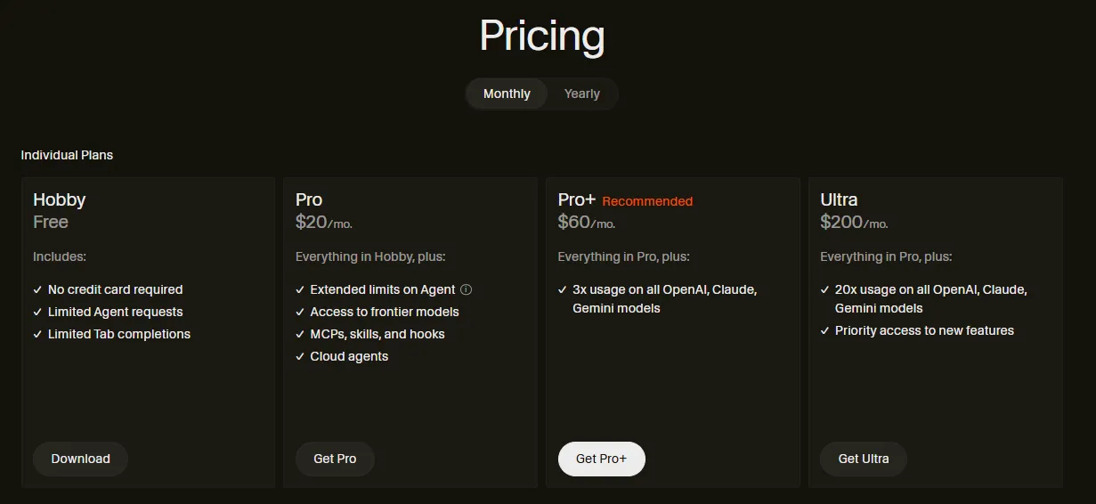 Официальные цены Cursor