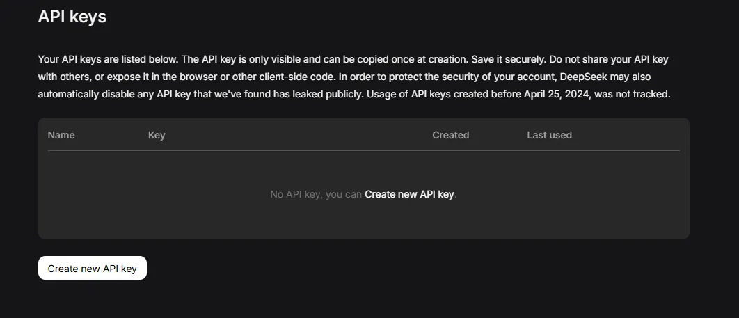 Создание API ключа на платформе ДипСик