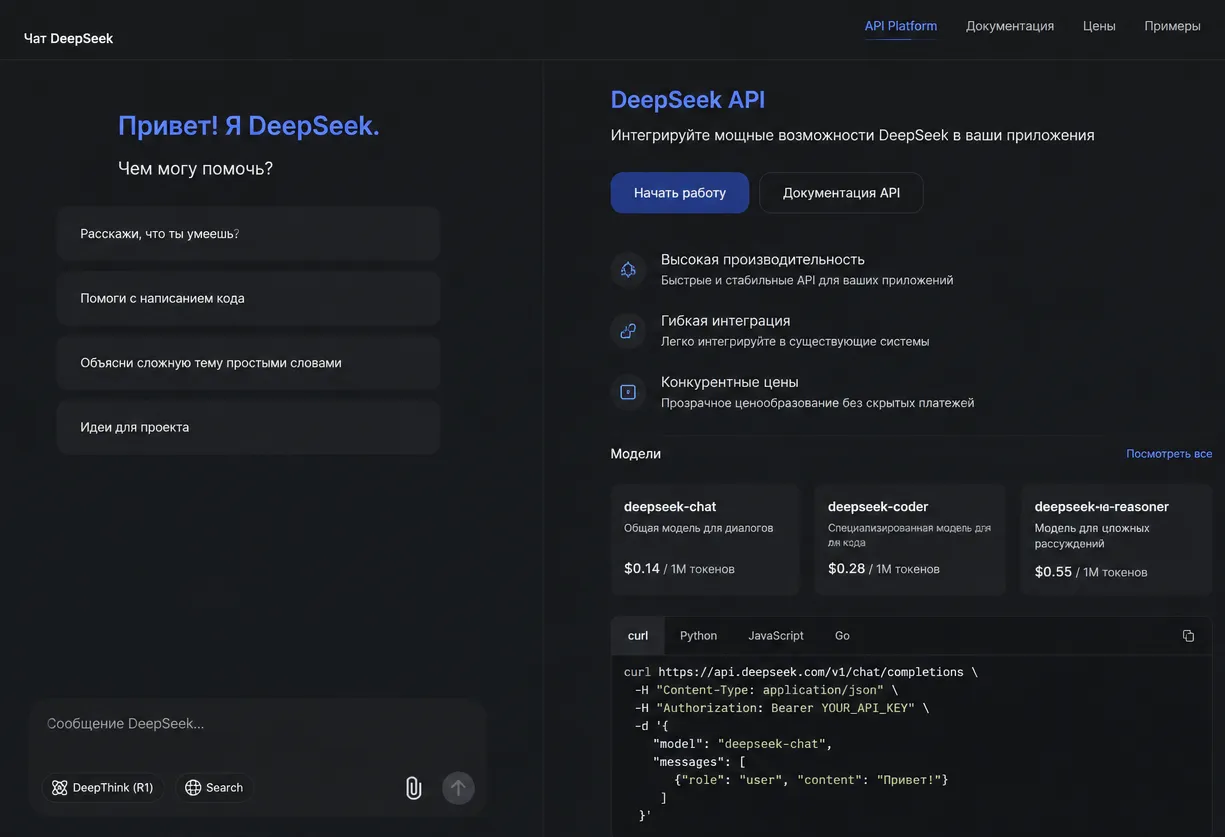 Два личных кабинета DeepSeek — чат и API