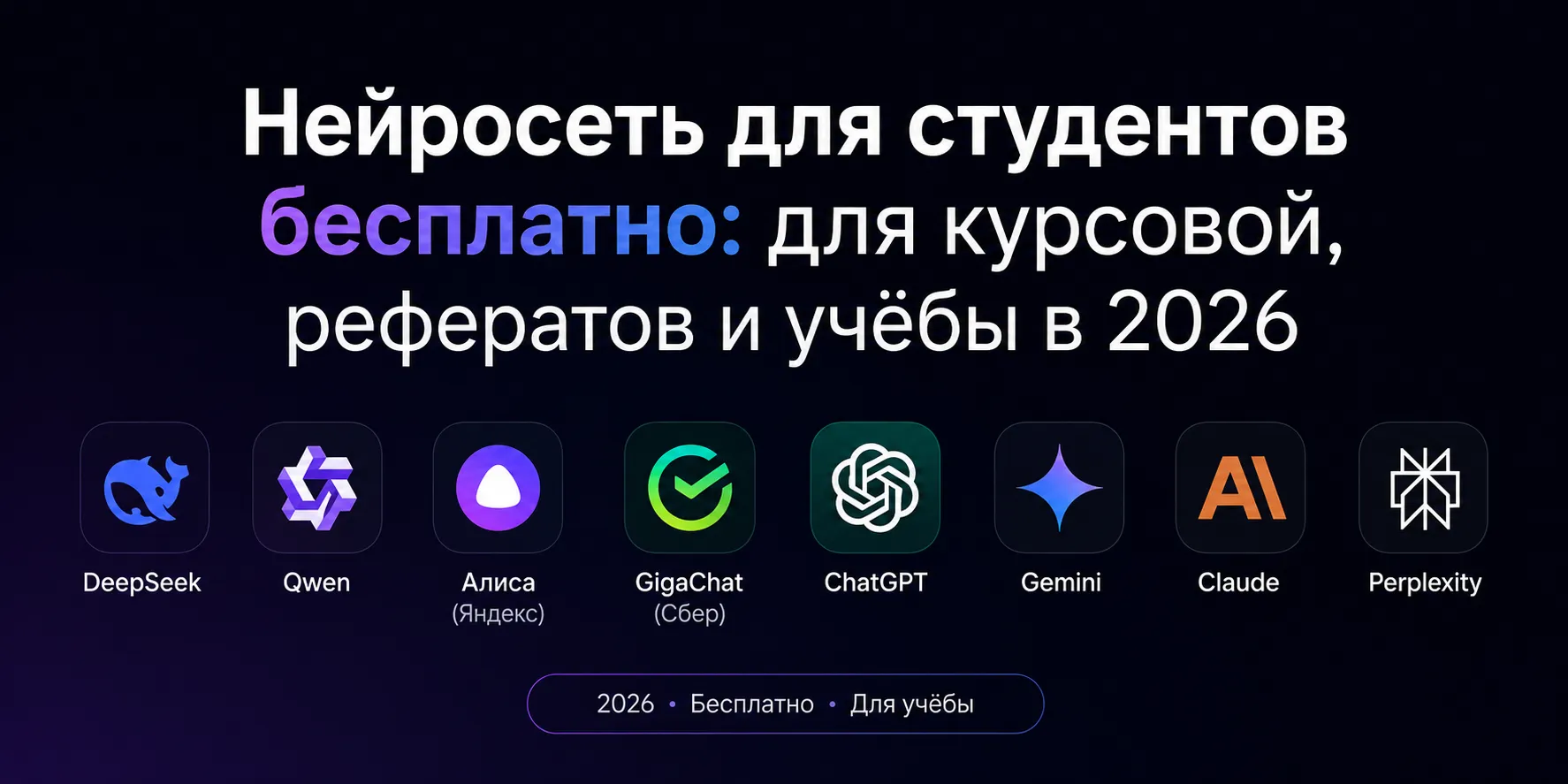 Нейросеть для студентов бесплатно: DeepSeek, Qwen, Алиса, GigaChat, ChatGPT, Gemini, Claude и Perplexity для курсовой и учёбы в 2026