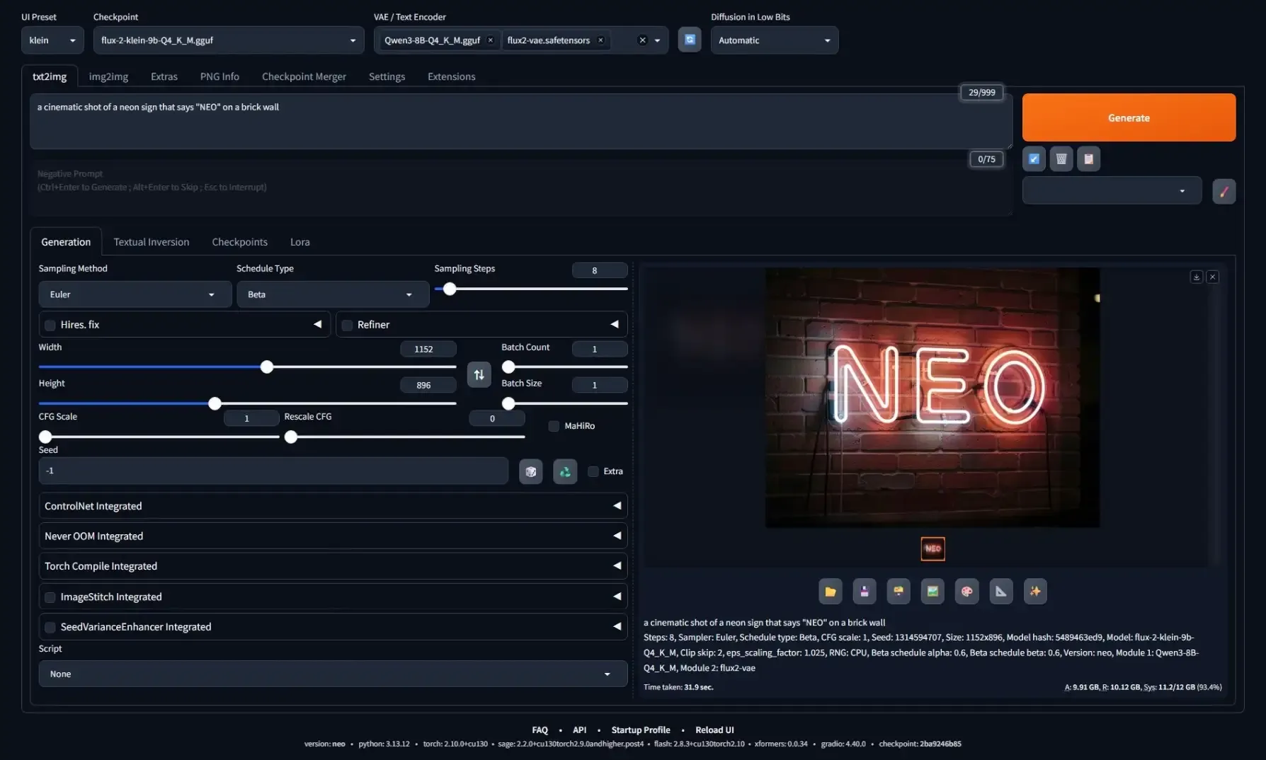Интерфейс Stable Diffusion Forge Neo